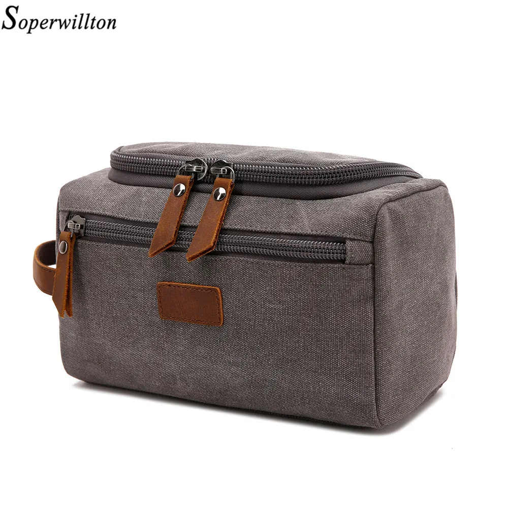 

Soperwillton Men Travel Toiletry Bag 2019 Overnight bag Packing Cubes Bags Dopp Kit for Men Canvas Leather Travel Bag #601