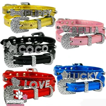 

Free Shipping Dog Collars Leashes Personalized 10mm Slider Charm Crystal Pet Collars DIY Fashion Dog Collar Products 1pcs/lot