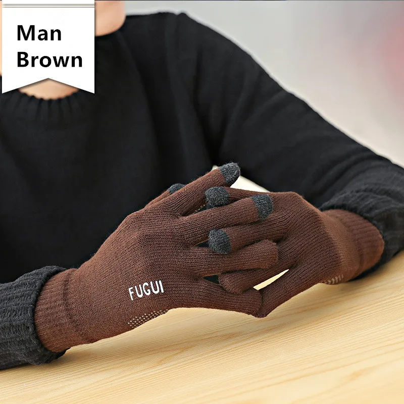 Man Brown Зимние Для мужчин и Для женщин телефон сенсорный трикотажные Прихватки для мангала Сенсорный экран высокое качество утепленная теплая шерсть кашемир сплошной Прихватки для мангала варежки перчатки женские мужские - Цвет: Man Brown