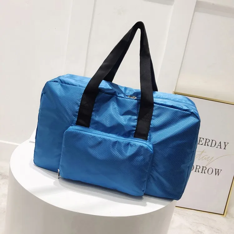 Одноцветная нейлоновая Складная Сумка-тоут для путешествий для женщин, Большая вместительная Портативная сумка на плечо, водонепроницаемая сумка для путешествий - Цвет: blue