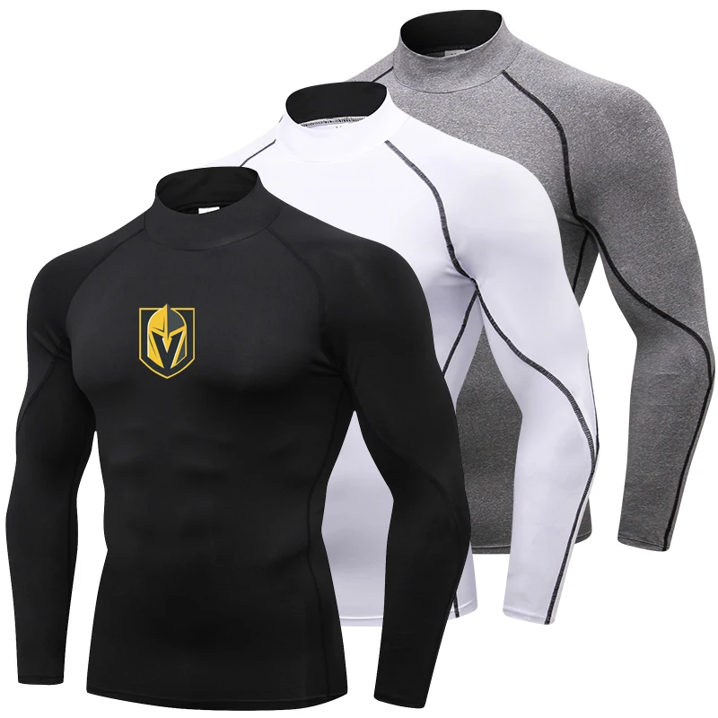 Hot Vegas Golden Knights Running Shirt Men Long Sleeve font b Fitness b font Sportswear Turtleneck