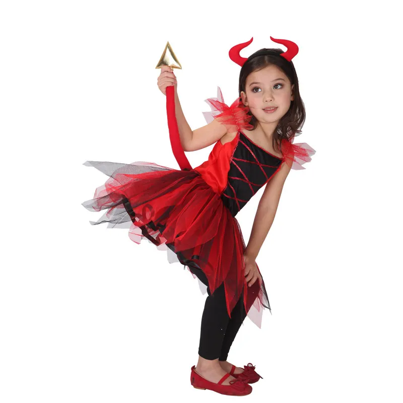 Детский костюм Devilkin Demon для девочек, Красный Дьявол маленькое детское платье-пачка с роговым хвостом, вечерние карнавальные костюмы на Хэллоуин