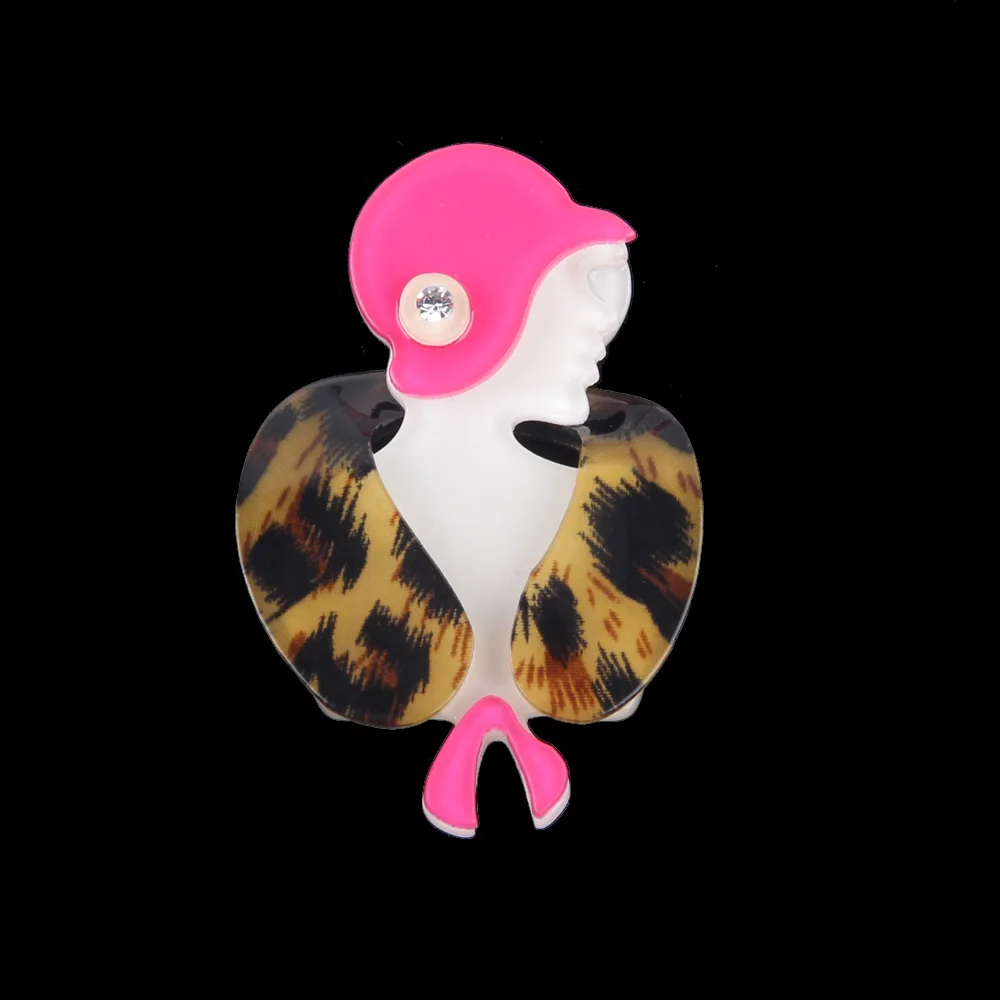 

New Design Cute Girls Acrylic Brooches Crystal Cartoon Shirt Sexy Girl Pins Lapel Badges For Women Fashion Unique Jewelry Gifts