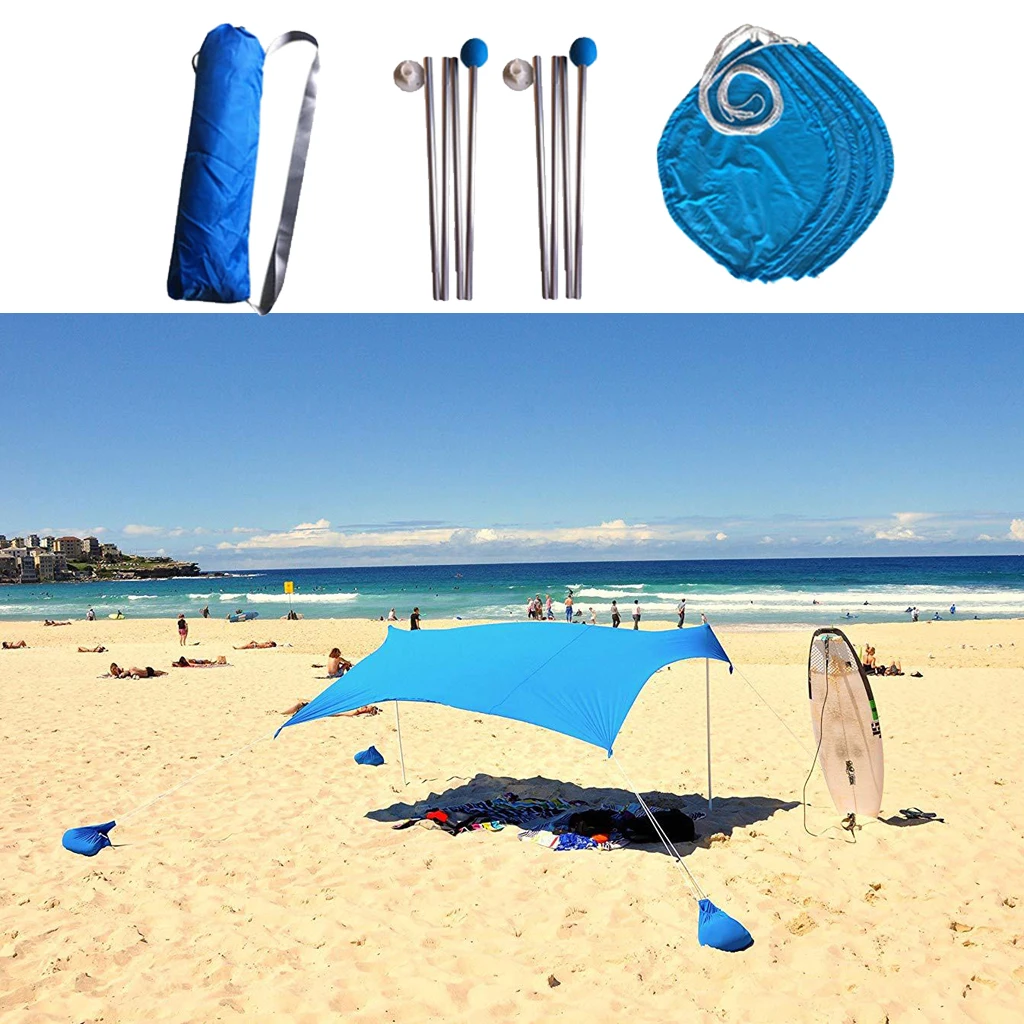3-4 Person Beach Sunshade Canopy UPF50 UV Protection Sun Shelter Tarp Awning