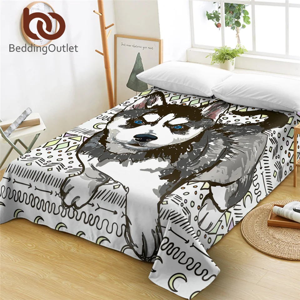 

BeddingOutlet Husky Flat Sheet Geometric Aztec Bed Sheet Graffiti Dog Microfiber Bedspreads Cartoon for Kids sabanas Dropship