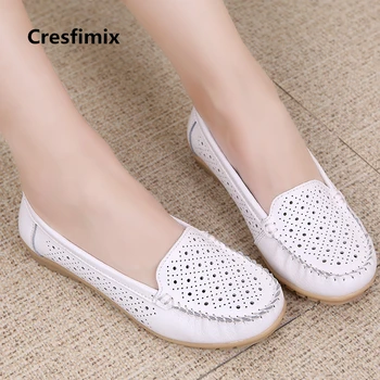 

Cresfimix women fashion mesh breathable comfortable real genuine leather flat shoes lady cute white summer flat shoes a2124