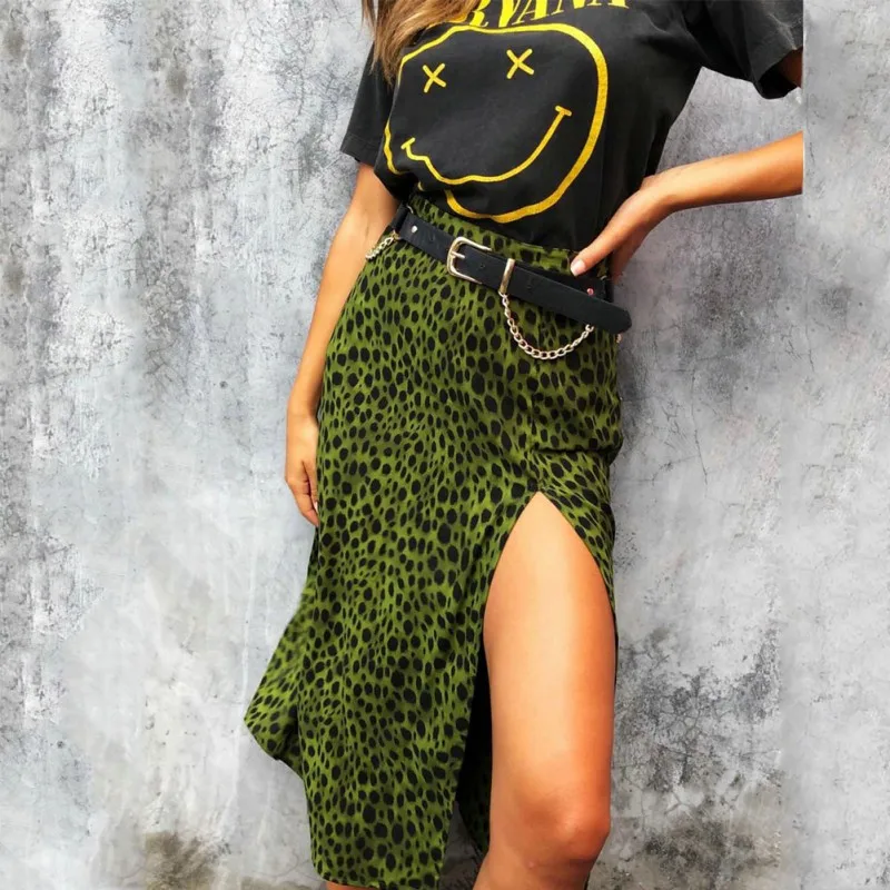 Сексуальная Высокая уличная узкая поп-зеленая леопардовая расцветка женская летняя одежда для леди Высокая талия пляжная Клубная юбка сексуальные юбки для вечеринок