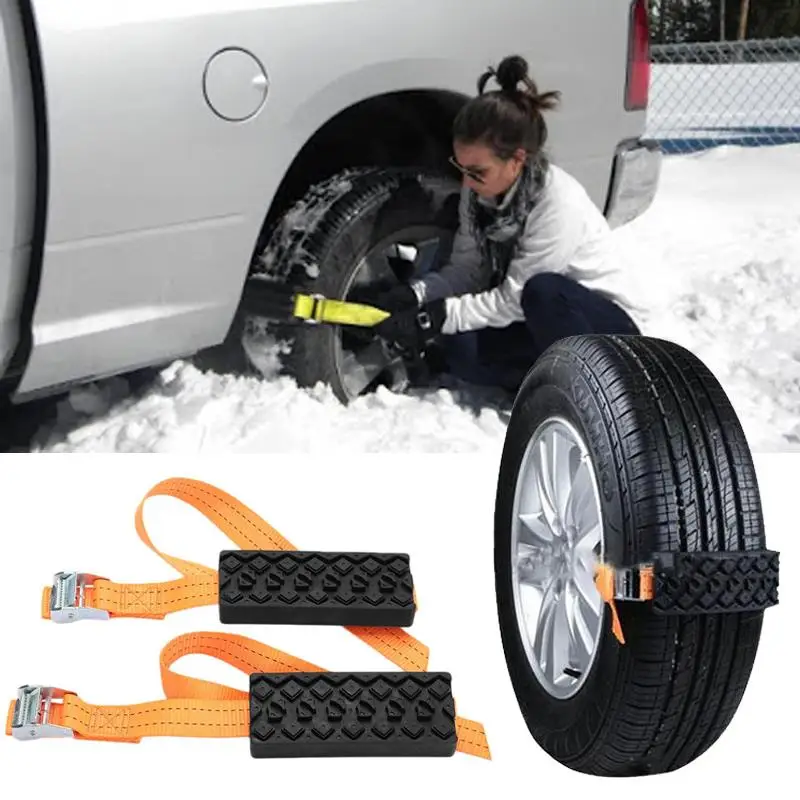 

Vehemo 2PCS Car Snow Chains Anti-Skid Snow Mud Adjustable Car Tire Wheel Chains Tyre Strap Belt Outdoor Road Safety Protector