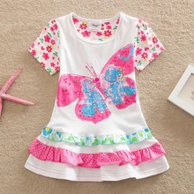 2016 Wholesale BABY Girl Clothes short Sleeve Girls Dress Bow Kids pretty Dresses Full A-line children clothing new style SQ902
