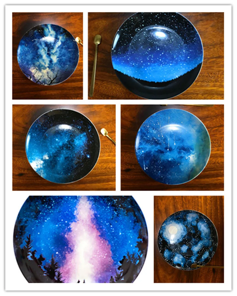 Blue Sky Star Dinner Plates Plate Ceramic Dishes Gift Night sky pattern Dinner Plate set Porcelain Dessert Snack Cake Dishes