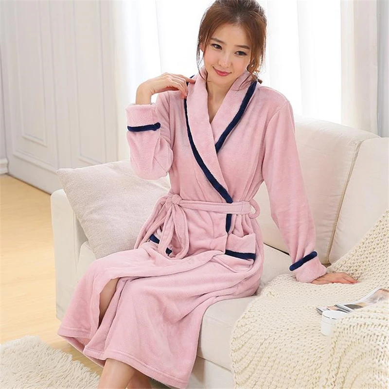 DoreenBow Pink Women Velvet Winter Sleepwear Sashes Turn down Collar