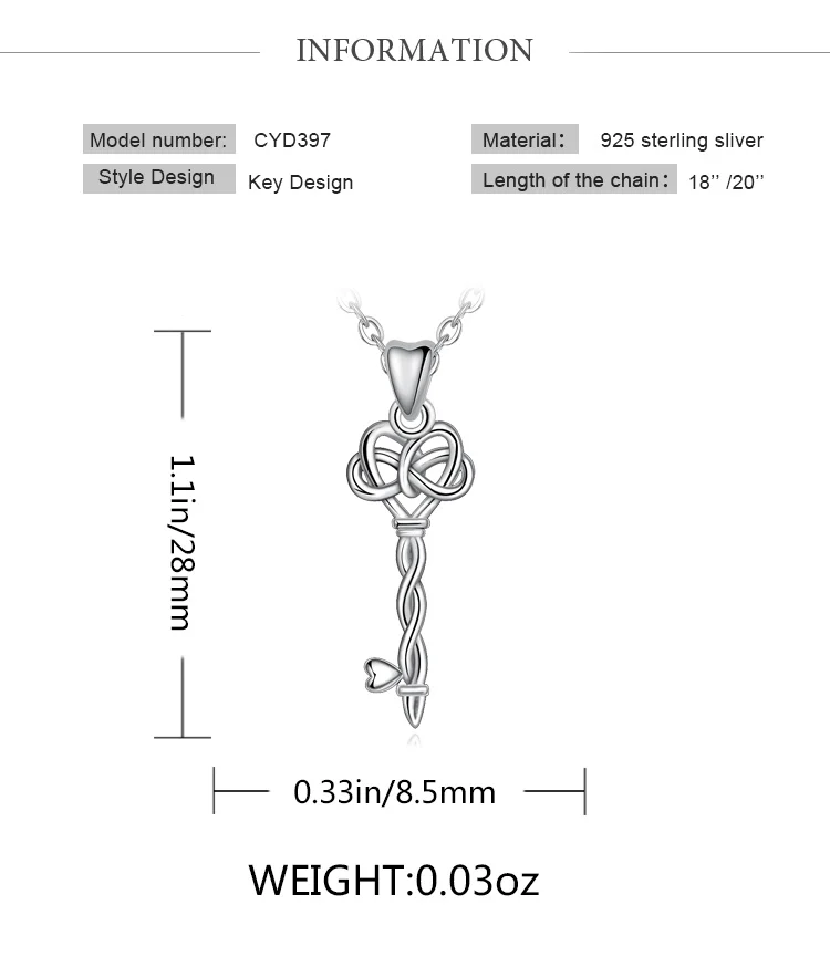 Eudora 925 пробы серебряный кулон-ключ ожерелье ирландский кельтский Любовь Узел счастливый ожерелье серебряное хорошее ювелирное изделие для женщин CYD397