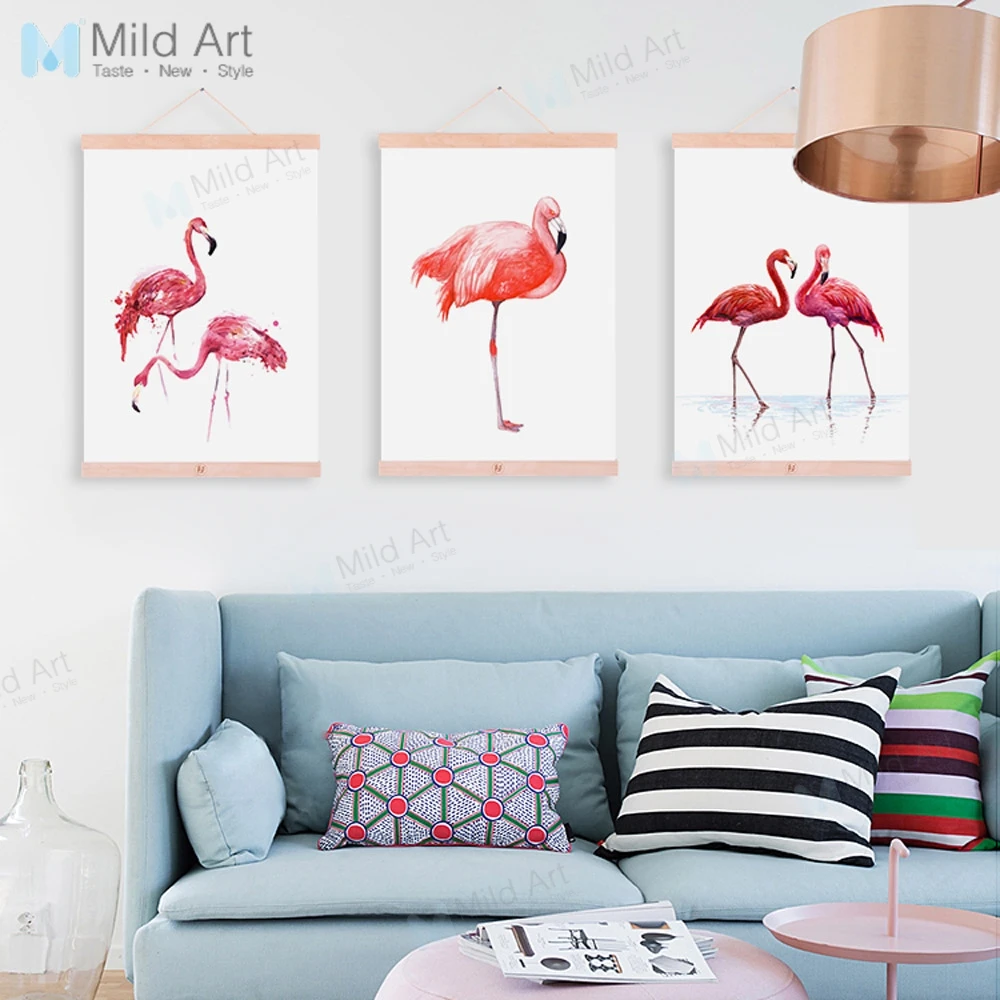 Minimalist Watercolor Pink Flamingo Wooden Framed Posters ...
