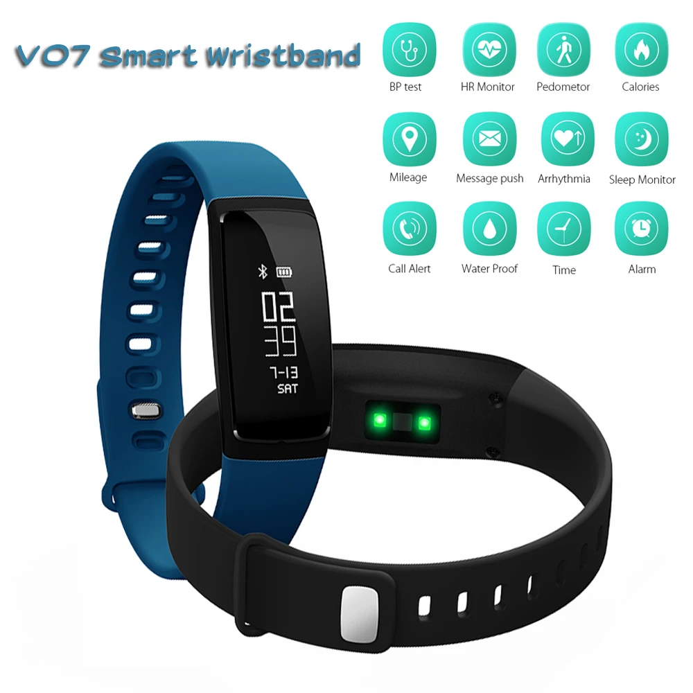 V07S スマートバンド心拍数血圧ブレスレット pedomet フィットネストラッカー Sms コール思い出させる ios Android の