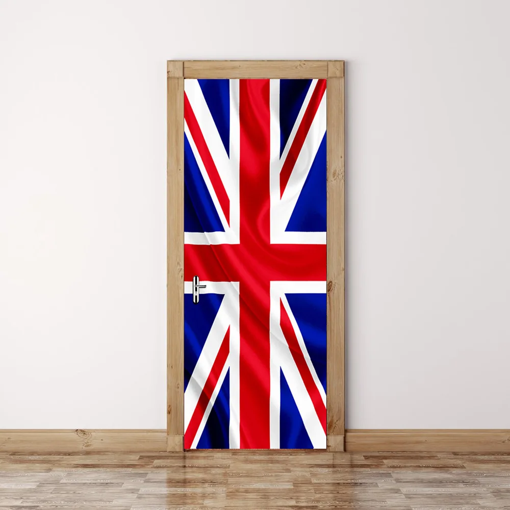 2 قطعة/المجموعة تقليد الإنجليزية العلم الباب ملصقات جدار DIY جدارية المشارك PVC للماء الباب ملصقا 3D صائق غرفة نوم ديكور المنزل F4