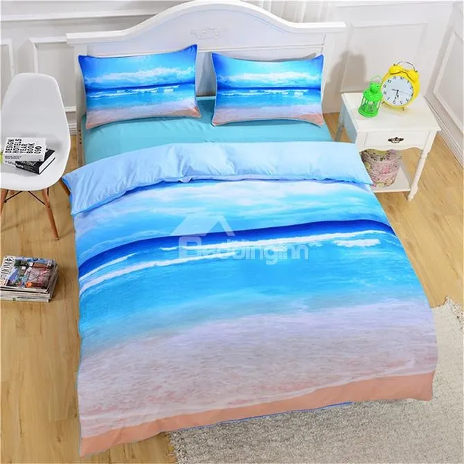 

3D Sea Scenery Printed Polyester 3-Piece Blue Bedding Sets/Duvet Covers