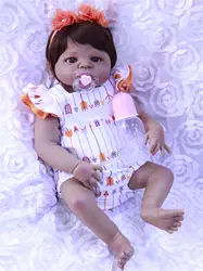 Bebes Reborn Baby Doll 57 см черный кожаный силикон Реалистичная принцесса младенец Reborn Bonecas мягкий парик кукла детский подарок на день игрушка для