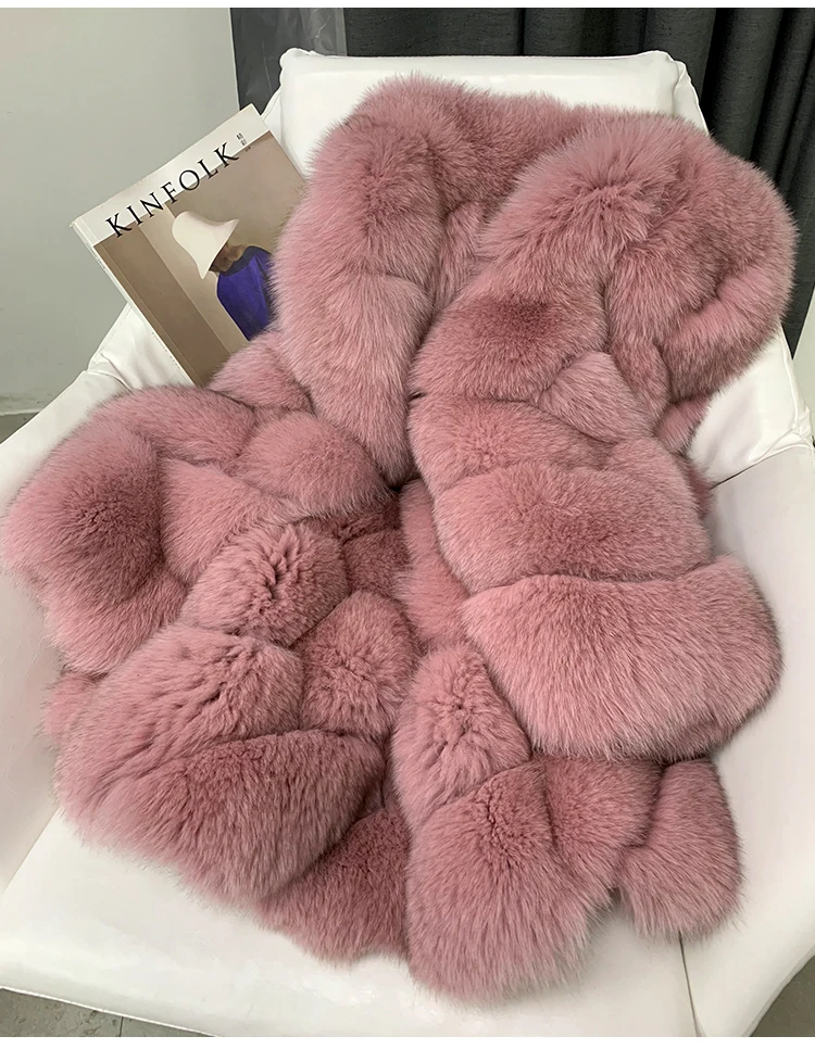 Maylofuer Women New Real Fox Fur Coat Natural and Genuine Fox Fur Jacket for Woman Winter Fashion Fur Coats Overcoat Outwear