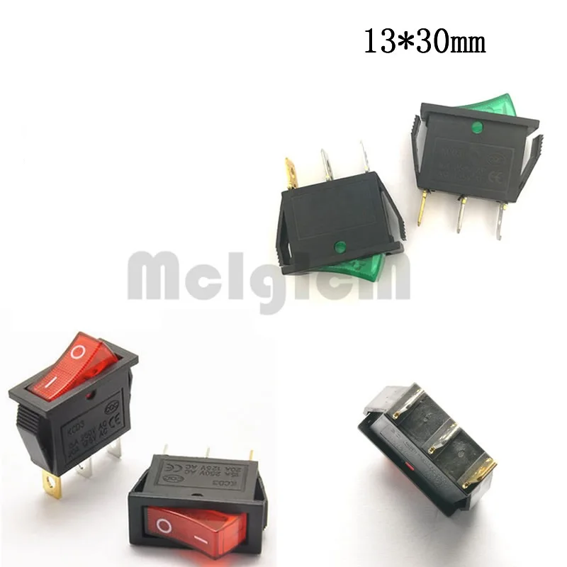 

Car Rocker Switch Green and Red Button ON-OFF 3 Pin 15A 250V AC / 30A 220V AC SPST with 12V AC LED Light 13*30mm