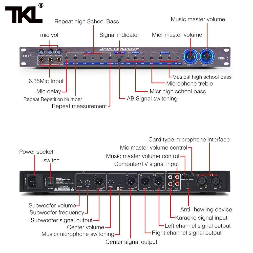 TKL FBK-10 процессор цифровых эффектов профессиональный звуковой контроллер системы оборудования полнофункциональные эффекты караоке