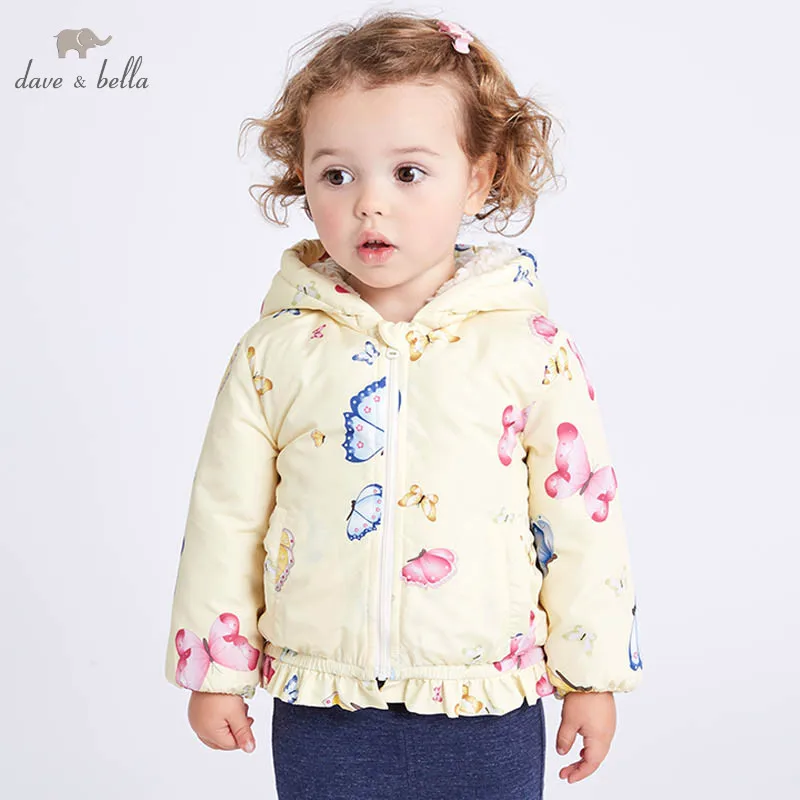 Dave Bella Весна пальто с капюшоном для маленьких девочек Дети Бабочка малышей Высокое качество Милая одежда DB6981