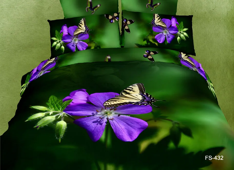 Online Shop Deep Green Purple Floral Butterfly Bedding Sets King