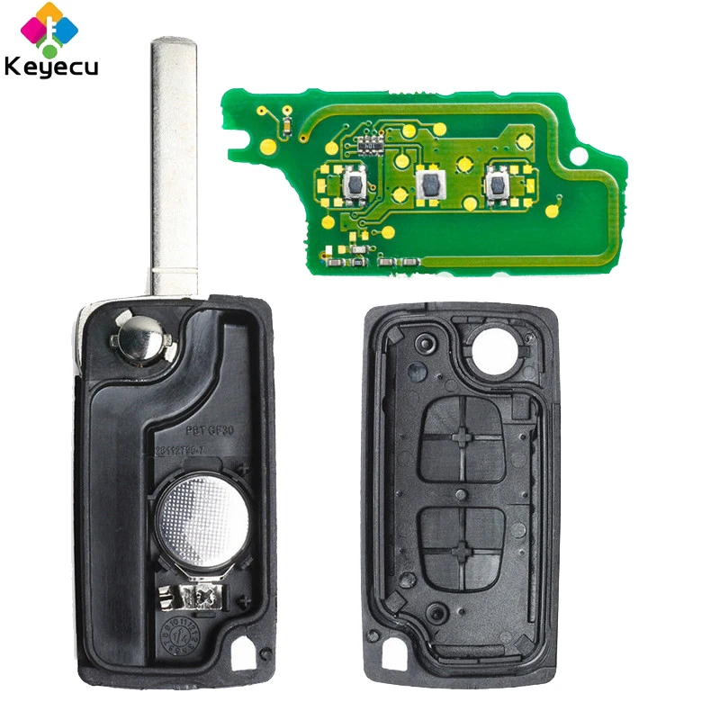 Раскладной ключ KEYECU для автомобиля с 3 кнопками 433 МГц чип ID46 Peugeot 207 207CC 307 308 до 2011
