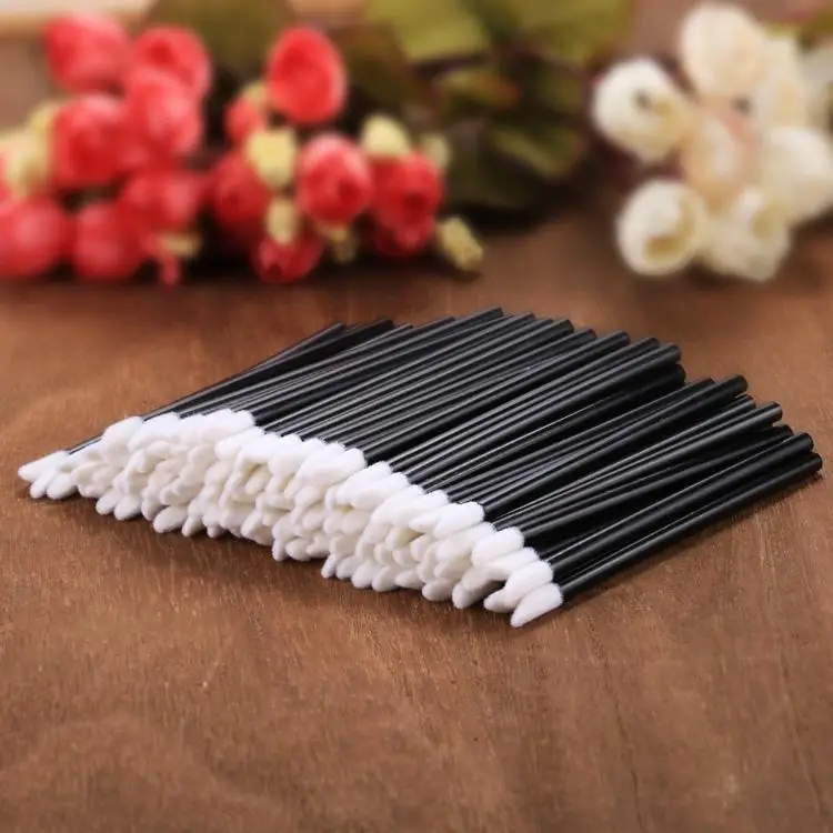 Fashion lip balm applicator disposable wand wool soft brush 100 PCS