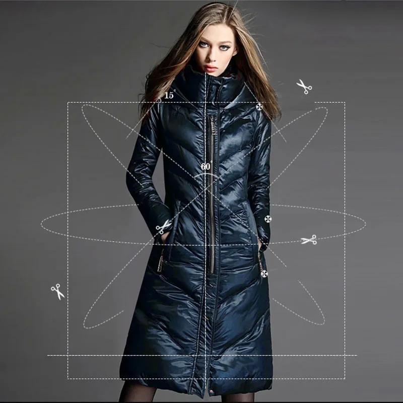 

European style warm women fashion brand down parkas super cool X-long slim womens winter jackets and coats plus size LA0055