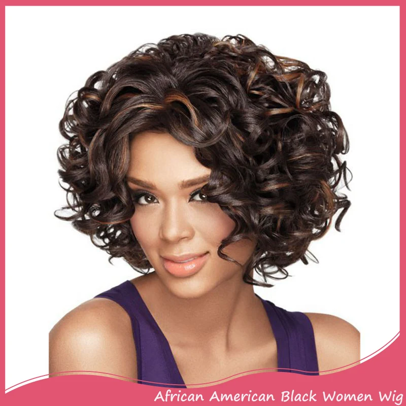 Women S Short Curly Wig For Black Women African American Short Bob Hairstyles Synthetic Natural Black Brown Wig Afro Pelucas Wig Curly Wig Packagewig Party Aliexpress