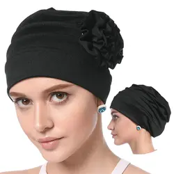 2019 женские мусульманские Твердые хлопковые внутренние хиджабы капот мягкий эластичный цветок головной платок шапки модный исламский