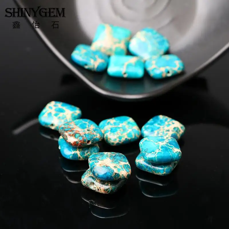 Emperor Pine Beads Natural Stone 14mm Square Shape See sediment Loose bead fit Jewelry Bracelet Making DIY DXT02302