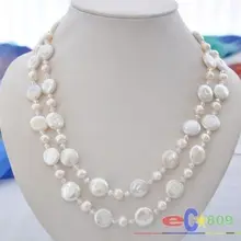 4" белый круглый/монета пресноводный жемчуг чистое ожерелье с шлифованными кристаллами