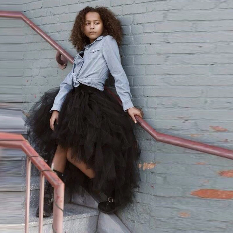 

Puffy Black High Low Fashion Skirts For Women Tiered Long Skirt Elastic Tutu Skirt 2016 Maxi Skirt Women Clothing High Quality