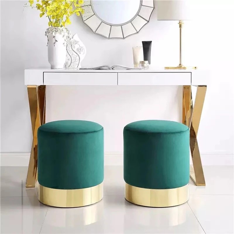 buy Hot Color Fashion Nordic Dresser Makeup Stool Modern Sofa Metal Foot stool Creative Short Stool Lint Fabric Change Shoes Stool