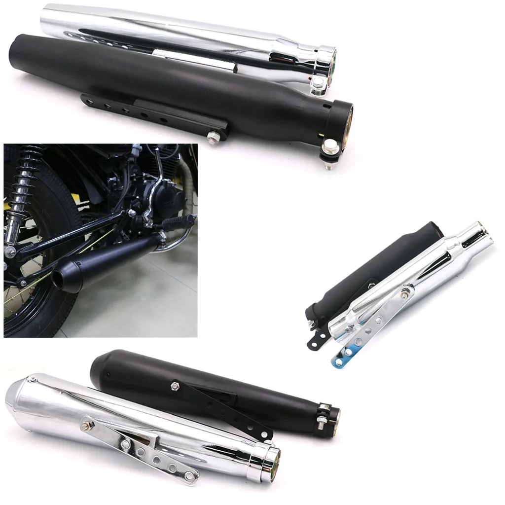 

Antique Universal 38-45mm Retro Electroplating Chrome/Black Motorcycle Muffler Exhaust Pipe Vertical Vintage Pressure Case