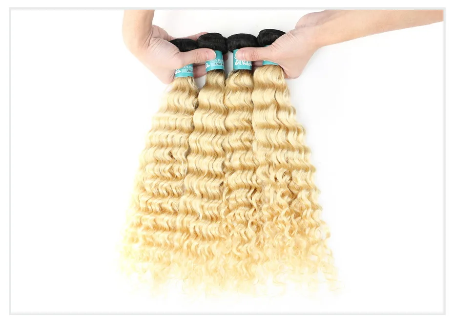 1B 613 Blonde Deep Wave Ombre Hair Bundle (20)