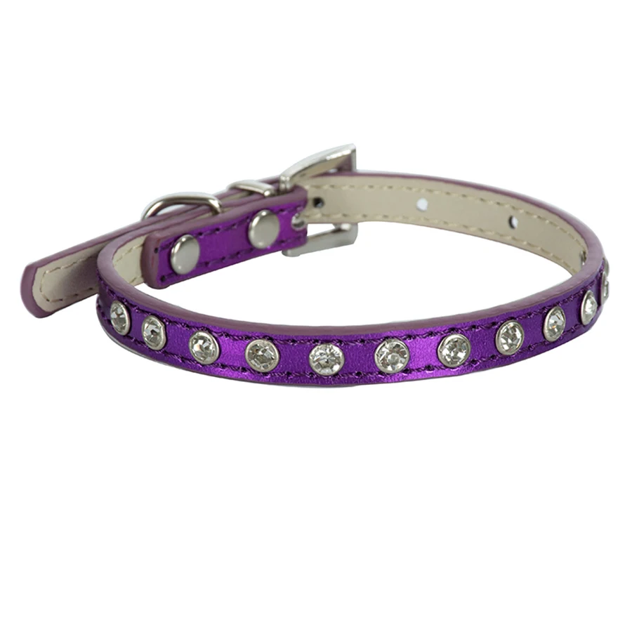 

Bling Diamante PU Leather Dog Collars Rhinesotnes Crystal Sutdded Pet Puppy Dog Cat Neck Strap Ajustable 8-11''
