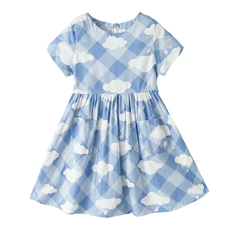 

new summer girls Sweet clouds print Short sleeve dresses Teenage children clothes kid Costume girl party dress for 1 to 12 years