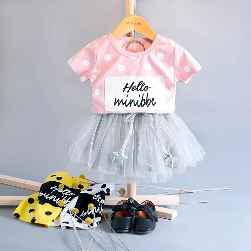 

Summer Dress Clothing Set Girls 1-3 Years New Style 2018 Good Quality O-Neck Dot Print 18023 Short Sleeve Baby Girls clothes