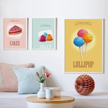 

Candy Dessert Pattern Canvas Painting Art Print Poster Picture Wall Paintings Dessert Shop Nursery Wall Decoration