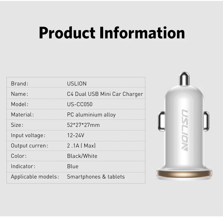 USLION Dual USB Car Charger For Mobile Phone Tablet GPS Mini Car-Charger for iPhone Huawei Xiaomi Samsung Charger Adapter in Car