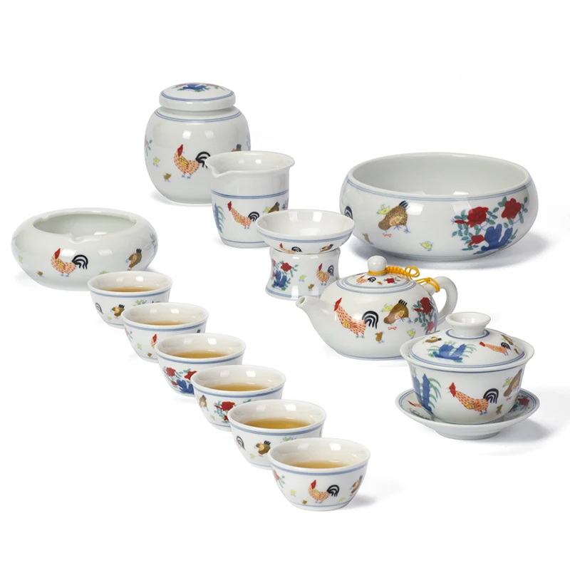 

Antique Daming Chenghua Bean Color Chicken Cup Kung Fu Tea Set Household Cover Bowl Teapot Retro Ceramic Tea Cup Set