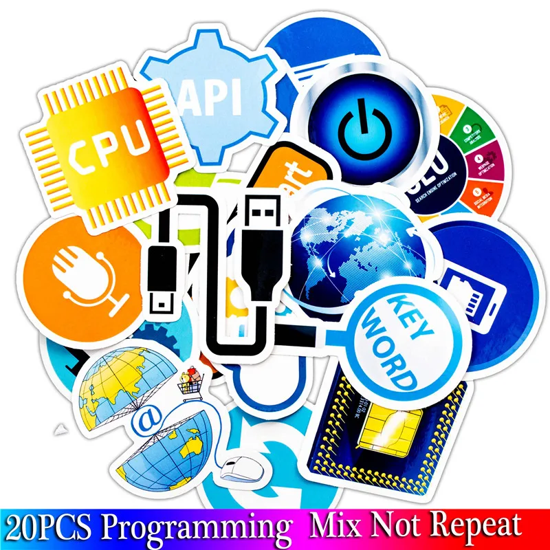 

20 PCS Programming Language Stickers Internet Html Software Waterproof Sticker for Geek Hacker Developer to DIY Laptop Phone Car