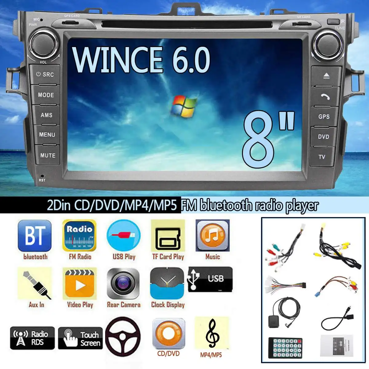 Sale 8" WINCE 6.0 Stereo GPS bluetooth Car Multimedia CD/DVD/MP4/MP5 Player 2DIN For Toyota Corolla 2009 2010 support gps navigator 2 Sale 8" WINCE 6.0 Stereo GPS bluetooth Car Multimedia CD/DVD/MP4/MP5 Player 2DIN For Toyota Corolla 2009 2010 support gps navigator 2