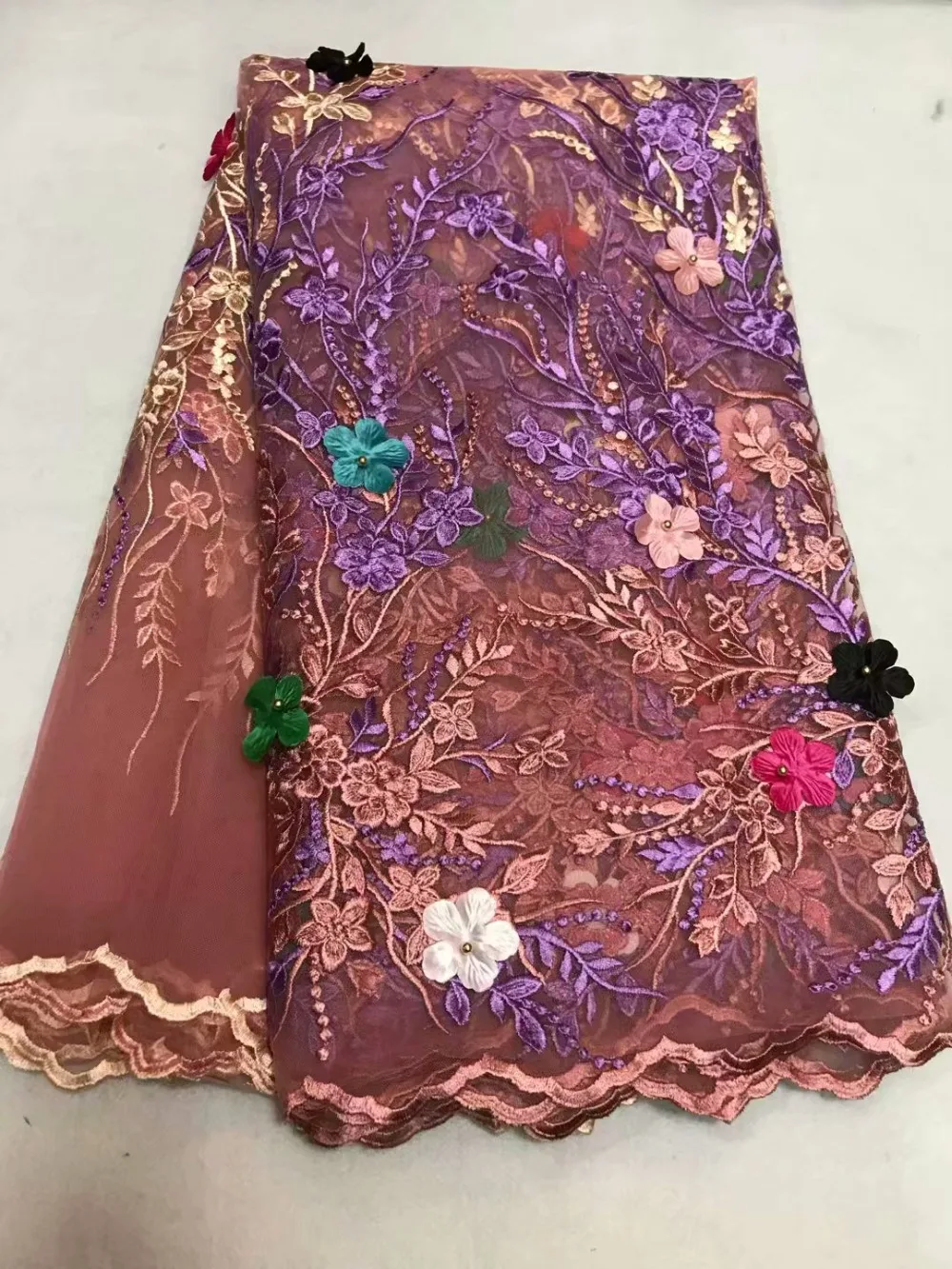 

Golden thread Indian lace fabric, 2018 red Nigeria sari net 3D pearl lace and lace African women's evening dress.YYZ03826