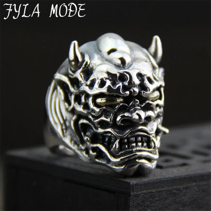 

100% S925 Vintage Sterling Silver Skull Ring Men's Domineering Personality Exaggerated Prajna Silver Ring 29.90MM 30.10G