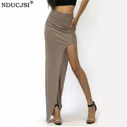 NDUCJSI летние сексуальные юбки модные очаровательные макси юбка высокая талия женские черные вечерние Клубные леди длинные разрез сбоку