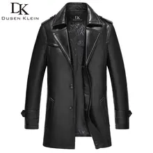 Мужская куртка из натуральной кожи Dusen Кляйн, мужская куртка из овчины средней длины/тонкая дизайнерская Весенняя кожаная куртка, черные 15N626