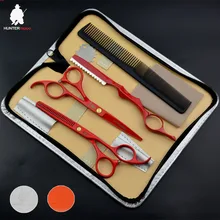 30% скидка Оптовые продажи 5,5 дюймов красная краска Парикмахерские ножницы комплект ножницы для стрижки волос филировочные ножницы с мешком Парикмахерские ножницы